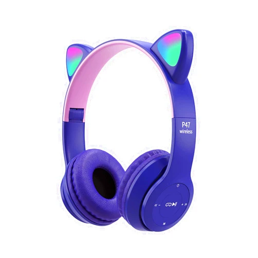 Yuhoo Kids Headphones, Cat Ear LED Light Up Bluetooth 5.0 Foldable Wireless Gaming Headset for Kids Adult, Comfortable Built-in Mic Noise Cancelling Over Ear Headphones(Purple)