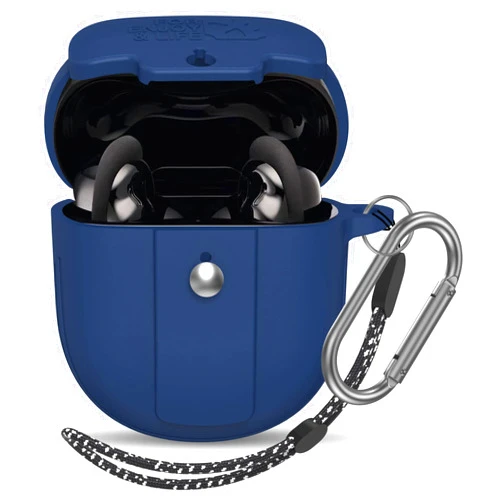 DZHAXIE Case for Bose QuietComfort Earbuds II (2022), Silicone Safety Lock 360°Full-Body Shockproof and Scratch Resistant for Bose QC II with Carabiner and Lanyard(Blue)