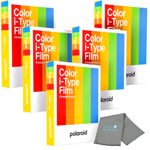 Polaroid Originals Instant Color Film for i-Type Cameras 5 Pack, 40 Instant Photos Bundle with a Lumintrail Cleaning Cloth