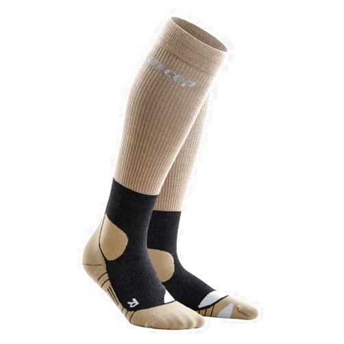 CEP Men's Merino Wool Hiking Tall Knee High Compression Socks, Sand/Grey, Men, III