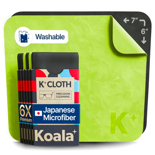Koala Lifestyle Koala Lens Cleaning Cloth | Japanese Microfiber | Glasses Cleaning Cloths | Eyeglass Lens Cleaner | Eyeglasses, Camera, VR/AR Headset, and Screen Cleaner | Black & Green (Pack of 6)