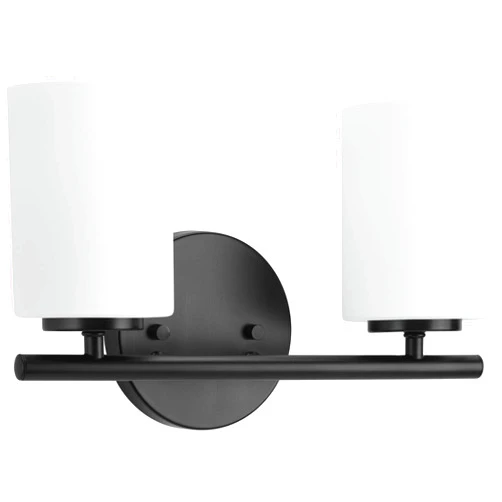 Progress Lighting Replay Collection 2-Light Etched Glass Modern Bath Vanity Light Textured Black