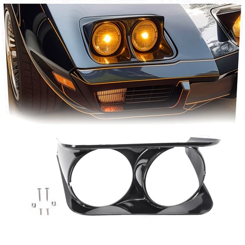 HECASA Right Headlight Bezel Compatible with 1968-1982 Chevy Chevrolet C3 Corvette Headlamp Cover Plastic (ABS) Black Passenger Side