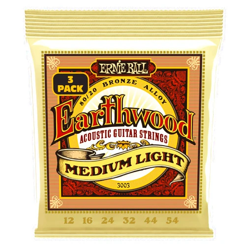 Ernie Ball Earthwood Medium Light 80/20 Bronze Acoustic Guitar Strings 3-pack, 12-54 Gauge (P03003)