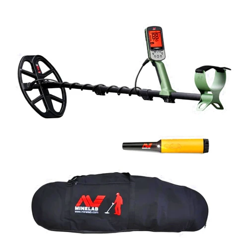 Minelab X-Terra Pro Waterproof Metal Detector Bundle with Case and Pro-Find 35 Pinpointer (Yellow/Black) (3 Items)