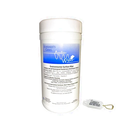 AUDIO - WIPES Audio-Wipes Cleaning Towelettes - Large Canister (160 Wipes) and Liberty Hearing Aid Battery Keychain