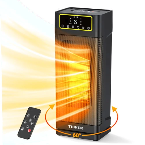 TENKER Space Heater, 1500W Portable Electric Heaters with Remote, Thermostat, Digital Display, 60°Oscillation, 1-12H Timer, Eco Mode and Fan Mode, PTC Ceramic Fast Heat for Office Bedroom Room
