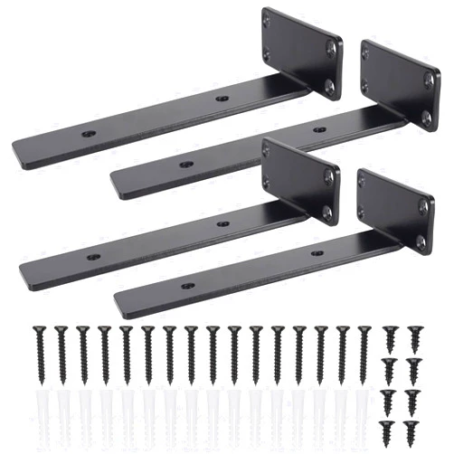 VICVIK 12 Inch Floating Shelf Bracket, Hidden Heavy Duty Hardware Shelf Bracket for Supporting Wooden Shelves with Black Powder Coating, 2 Pack