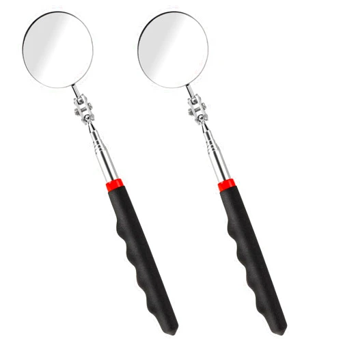 KALIONE 2Pcs Telescoping Inspection Mirror, Flexible Circular Inspection Mirror 360 Rotation with Extended Handle Round Inspection Mirrors for Checking Vehicle Condition(Dia-2 Inch)