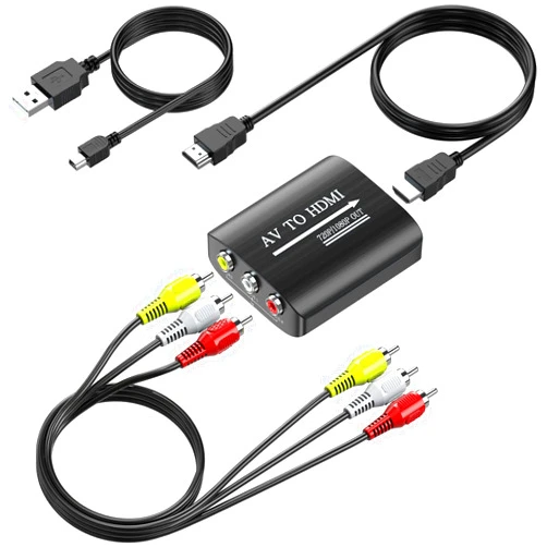 GINGIN RCA to HDMI Converter, GINGIN 1080p/720p AV to HDMI Converter for TV/PC/N64/Wii/PS1/PS2/PS3/STB/Xbox/VHS/VCR/Blue-Ray DVD Players, with RCA and HDMI Cables