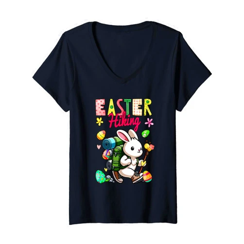 Climbing, Hiking Easter Day Costume Womens Easter Hiking Costume Bunny Hiking Matching Family Kids V-Neck T-Shirt