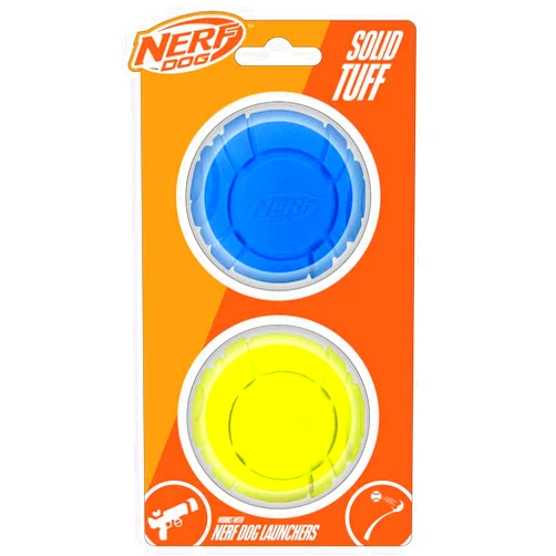 Nerf Dog Sonic Ball Dog Toys, Lightweight, Durable and Water Resistant, 2.5 Inches, for Small/Medium/Large Breeds, Two Pack, Green and Orange