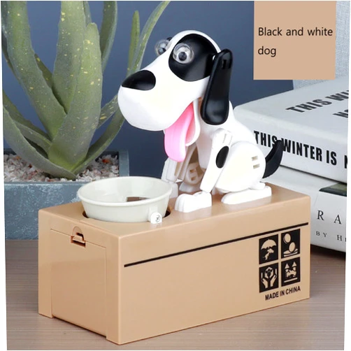 TITA-DONG Eat Money Dog Piggy Bank,Cute Stealing Coin Puppy Money Box Bank Piggy Bank, Dog Piggy Bank Eating Coin,Counting Bank,Coin Sorters,2.7x7in(Black and White)