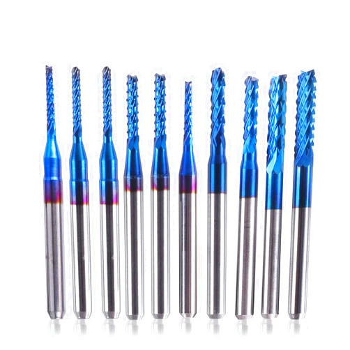 SainSmart Genmitsu 10Pcs Nano Blue Coat End Mill CNC Router Bits, 1.5-3.175mm, 1/8
