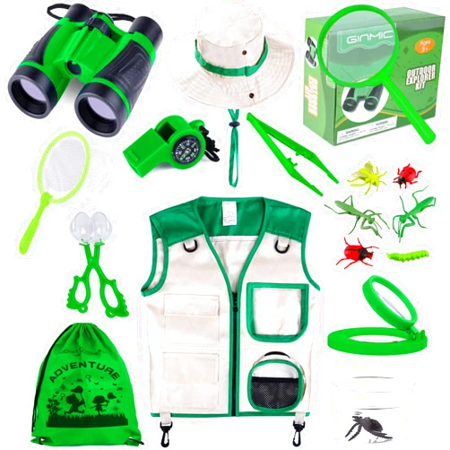 GINMIC Kids Explorer Kit & Bug Catching Kit, 11 Pcs Outdoor Exploration Kit for Kids Camping with Binoculars, Adventure, Hunting, Hiking, Educational Toy Gift for 3-12 Years Old Boys Girls