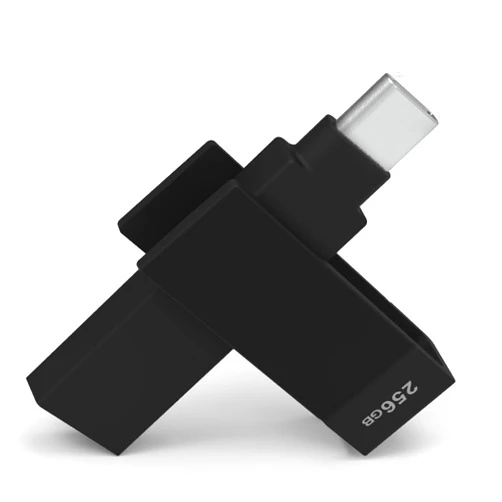 Piodata Apple MFi Certified Black iXflash 256GB Backup Flash Drive 2-in-1 USB for iPhone, iPad, and Computer, USB Type A & USB Type C, iPhone Photo Storage Stick, iPhone Flash Drive for Photos