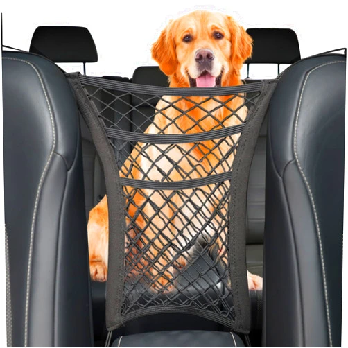 Amiss 3 Layer Car Net Pocket Handbag Holder, Between Seat Back Storage, Elastic Mesh Net Trunk Bag for Inside, Car Accessories Interior, Car Net Barrier of Backseat Kids Dogs or Pets - 9.85×11.8 in