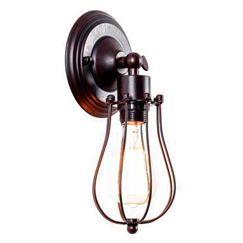 LULING Industrial Wall Sconce Vintage Lighting Adjustable Lamp Rustic Wire Metal Cage Wall Light Shade Edison Style Antique Fixture Porch Mirror (No Bulb) (Bronze Color) (Rust)