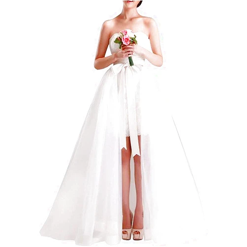 YULUOSHA Women Wedding Maxi Tulle Skirts Detachable Train Overskirt Overlay Long Bridal