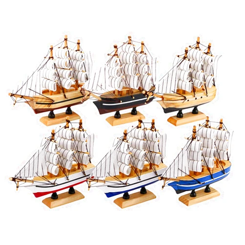 dedoot Wooden Sailboat 6 Pack Miniature Sailboat Model Ship Nautical Decor Tabletop Decorative Ornament for Ocean Theme Home Decor, 5.5x5x1.2 Inch