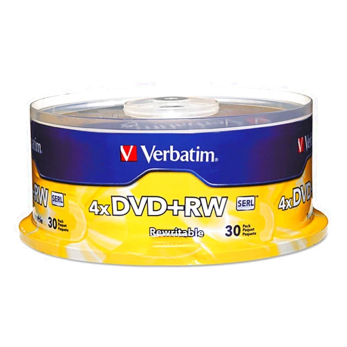 Verbatim DVD+RW Blank Discs 4.7GB 4X Recordable Discs - 30pk Spindle 94834,Silver