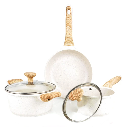 Wodillo Pots and Pans Set Nonstick, Beige Induction Kitchen Cookware Sets, Healthy Skillet Non Sticking Saute Pan & Saucepans(PFOS, PFOA Free)