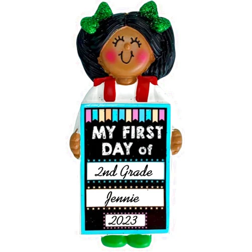 Calliope Designs My First Day of School Female African American Personalized Christmas Ornament