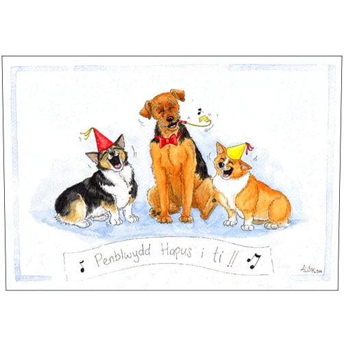 Alison's Animals Penblwydd hapus i Chi - Humorous Dog themed Welsh Language greeting card