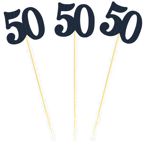 RASSLISA 12PCS 50th Birthday Centerpiece Sticks Glitter Number 50 Table Centerpieces Flower Toppers for Anniversary Reunion and Party Decorations (Black)