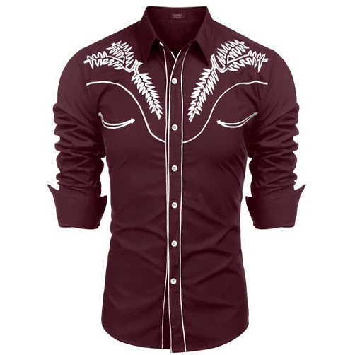 COOFANDY Men's Western Shirts Long Sleeve Embroideres Cowboy Shirts Casual Button Down Shirt
