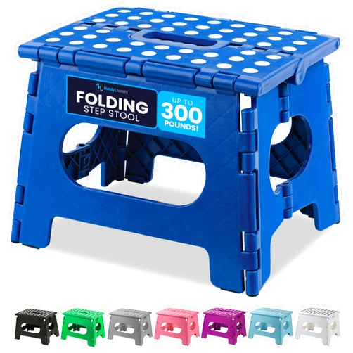 Handy Laundry Folding Lightweight Step Stool - Sturdy Enough to Support Adults and Safe Enough for Kids - Opens Easy with One Flip - Great for Kitchen, Bathroom or Bedroom (Blue)
