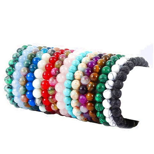FINZOR 15 Pcs 8mm Healing Stone Beaded Bracelets for Women Men Semi-Precious Gemstones Bracelets Crystal Beaded Bracelet Unisex Adjustable Stretch Bracelets