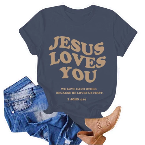 Generic Christian Shirts for Women Love Like Jesus Tshirts Faith T-Shirt Casual Inspirational Short Sleeve Tee Tops