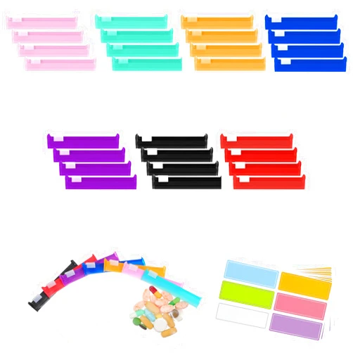 Lusofie 28 Pcs Pill Pouch Bags Reusable Travel Pill Pouches with Labels Set Clear Plastic Pill Bags with Slide Lock 7 Colors Self Sealing Small Portable Pill Baggies