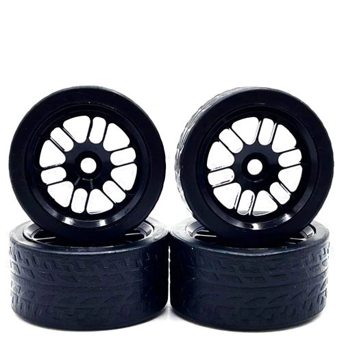 EONSMN Finished Racing Wheel and Tire Set for 1/24 Losi Micro-B RC Car - 7mm Hex, Lightweight Alloy Rims & TPE Tires losi Micro b Upgrade (Black)
