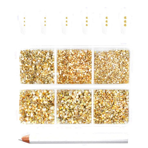 Beadsland 7200pcs Flatback Rhinestones,Gold Rhinestones Nail Gems Round Crystal Rhinestones for Crafts,Mixed 6 Sizes with Wax Pencil Kit, SS3-SS10,Metal Sunlight
