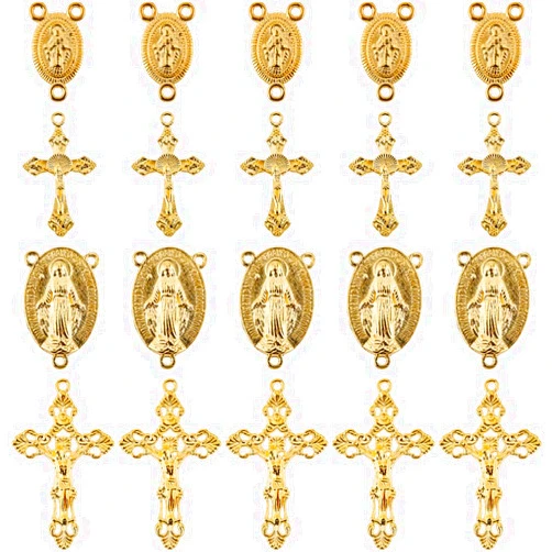 SUNNYCLUE 1 Box 40Pcs 4 Styles Gold Rosary Charm Rosary Cross Charms Easter Crucifix Oval Chandelier Links Findings Holiday Connector Charm for Jewelry Making Charms Supplies DIY Necklaces Crafts