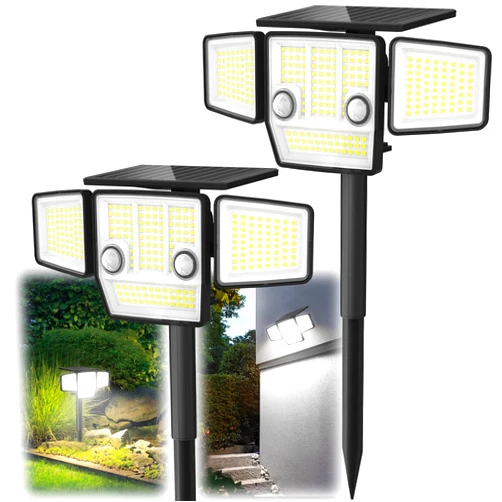 HAARAY Solar Outdoor Lights with Stakes, 2500LM 180° PIR Motion Sensor, 360° Illumination, 3 Lighting Modes, In-Ground or Wall Mount, IP65 Waterproof, 236 LED Security Flood Light, 2 Pack