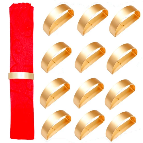 Davifina Matte Gold Napkin Rings Set of 12 Metal Semicircle Napkin Holders for Dining Wedding Baby Shower Christmas Easter Halloween Thanksgiving Party of Table Setting