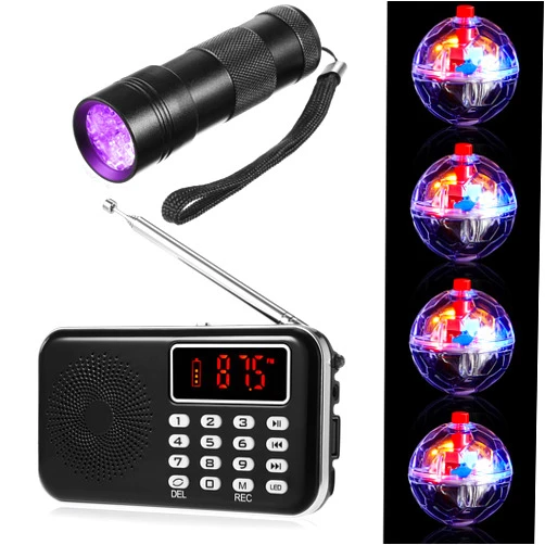 Dunzy 6 Pcs Ghost Hunting Equipment Kit Includes 1 Ghost Hunting Box, 4 Light up Cat Balls (Include Battery), 1 Black UV Flashlight for Ghost Hunting(Novelty)