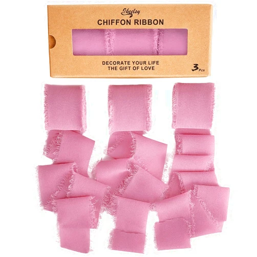 IKeelsy Chiffon Ribbon Fringe Fabric Ribbons 3 Rolls 1.5