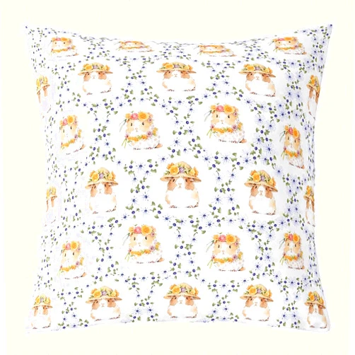 Homewish Cartoon Cavy Flowers Pillow Cover Watercolor Natural Blooming Purple Floral Cushion Cover for Kids Girls Teens Cute Wild Animals Rustic Style Pillow Case for Living Room 20x20 Inch