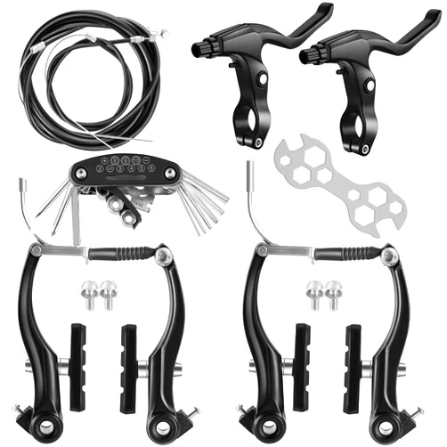 Hmseng V-Type Bike Brake Set, Complete Universal Bike Front and Rear MTB Brake, Bicycle Brakes, Inner and Outer Cables, Include Brakes Lever Calipers Multi-Tool Wrenches