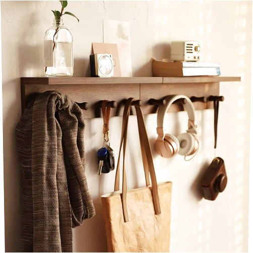 XAOMLP Entrance Coat Rack ，Coat Hooks, Wall-Mounted Wooden Hook Rack, Wall-Mounted Shelves are Very Suitable (Walnut Color Finish—A-2)