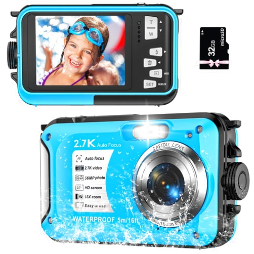 Yifecial Underwater Camera 2.7K 56MP Waterproof Camera Autofocus with 32GB Card, 16FT Waterproof Digital Camera with 2.7