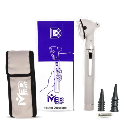 MeddSight Otoscope with Light, Fibre Optic Ear Scope for Kids & Adults, 3X Zoom Magnifying Glass, LED Ear Infection Checker with 10 Disposable Specula, Nylon Case, 6 Colors -Medical Grade (Gray Color)