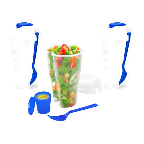 Closeout Services Corp. Salad-To-Go Lunch Kit: Complete with Lidded Shaker Cup, Fork, and Dressing Container - Convenient and Stylish Solution for Healthy On-the-Go Meals - Lot of 3