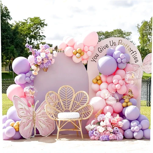 GIZIUXNE Pink and Purple Balloon Arch Kit, Butterfly Baby Shower Decorations with Pink and Purple Gold Latex Balloons for Purple Bridal Wedding Butterfly Birthday Decorations…