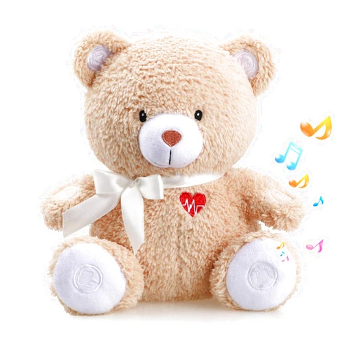 BEREST Baby Cry Activated Sleeping Aid Soother, White Noise Machine Infant Stuffed Animal Baby Gifts Bear Toy with Nursery Decor Night Light, Womb Heartbeat, 9 Soothing Sounds for Toddler Crib