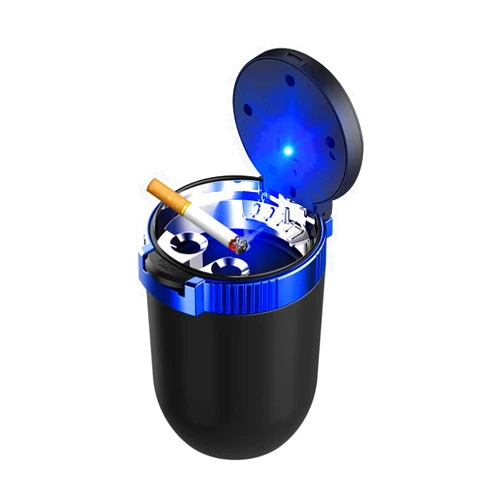 Dickno Car Ashtray with Lid, Detachable Stainless Smokeless Auto Ashtray, Portable Mini Vehicle Trash Can with LED Blue Light, Universal Interior Accessories for Cup Holder (Blue, 1 PC)